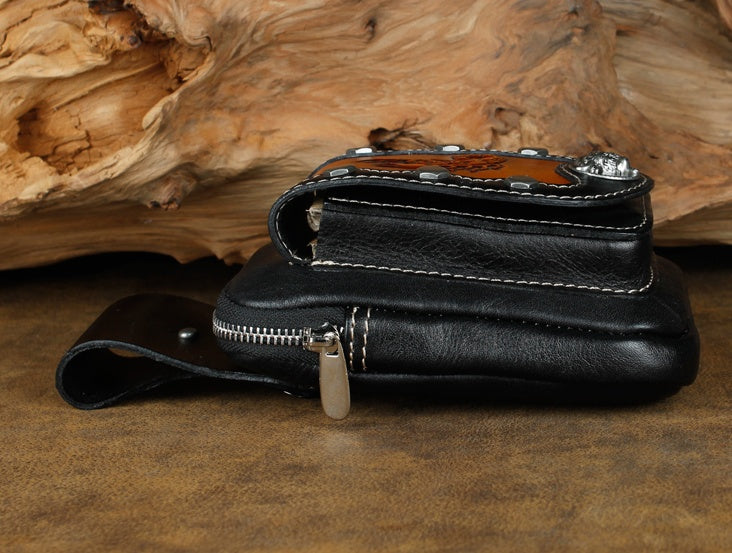 Mens Leather Pouch Belt Biker Hiking Camp Phone Pocket Waist Bags