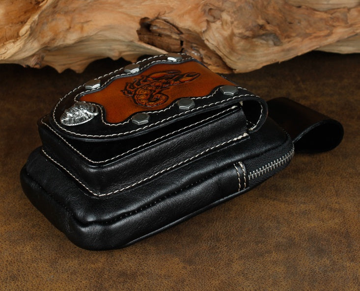 Mens Leather Pouch Belt Biker Hiking Camp Phone Pocket Waist Bags