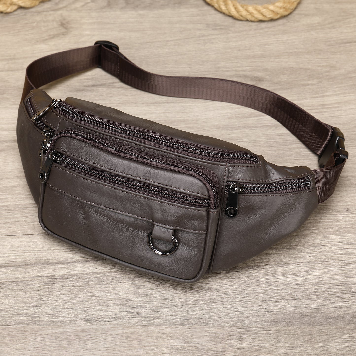 Men's Sheepskin Mobile Phone Waist Bag Sports Leisure