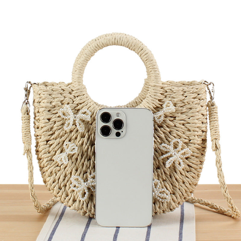 Simple Semicircle Paper-string Woven Beach Handmade Vacation Bag