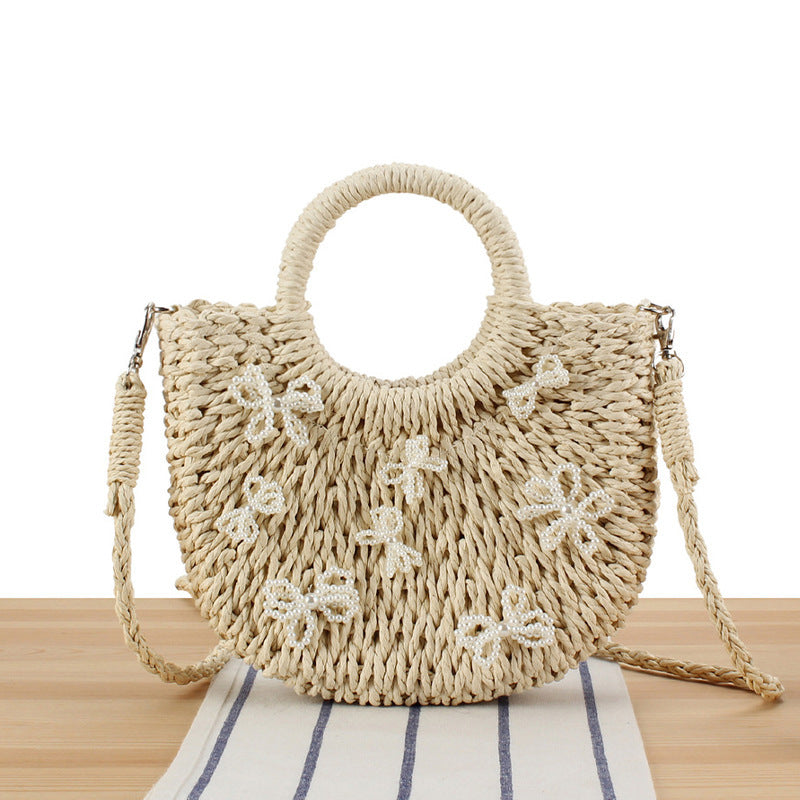 Simple Semicircle Paper-string Woven Beach Handmade Vacation Bag