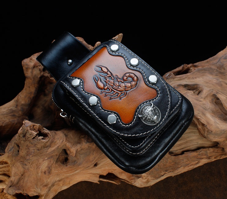 Mens Leather Pouch Belt Biker Hiking Camp Phone Pocket Waist Bags