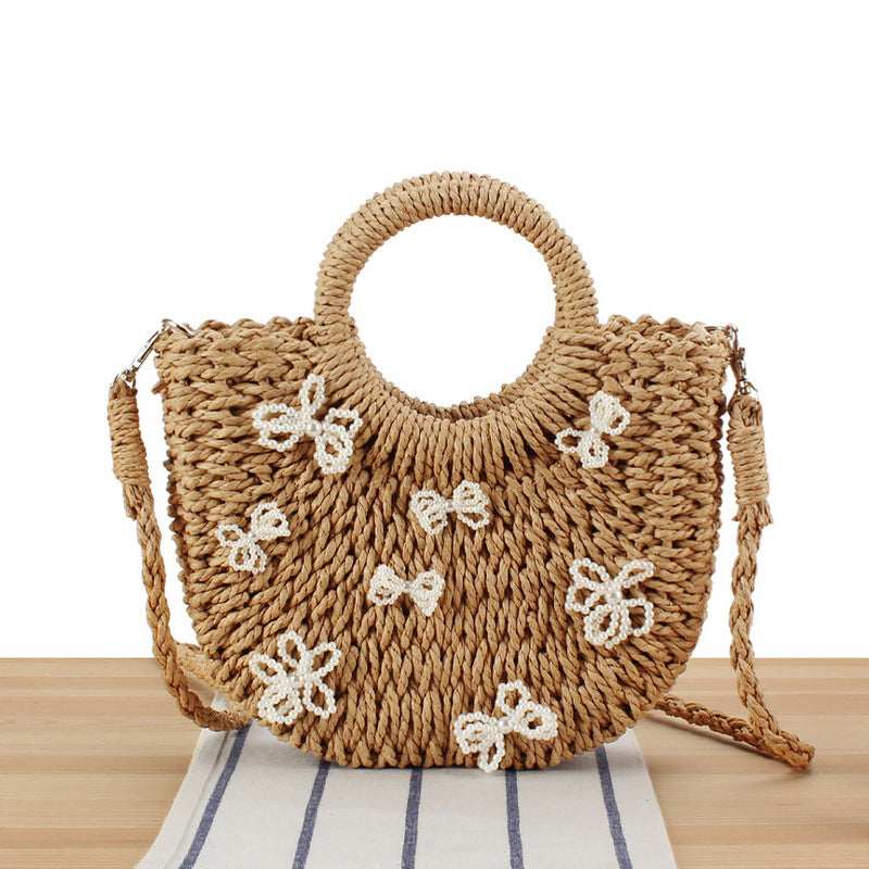 Simple Semicircle Paper-string Woven Beach Handmade Vacation Bag