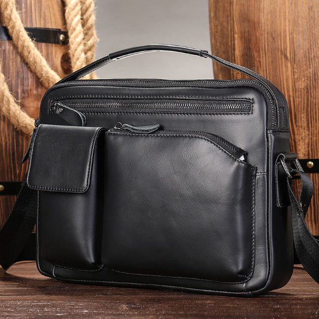 Men's High Sense Oil Wax Genuine Goods Genuine Leather Messenger Bag