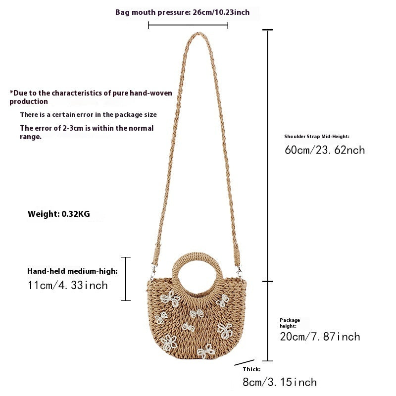 Simple Semicircle Paper-string Woven Beach Handmade Vacation Bag